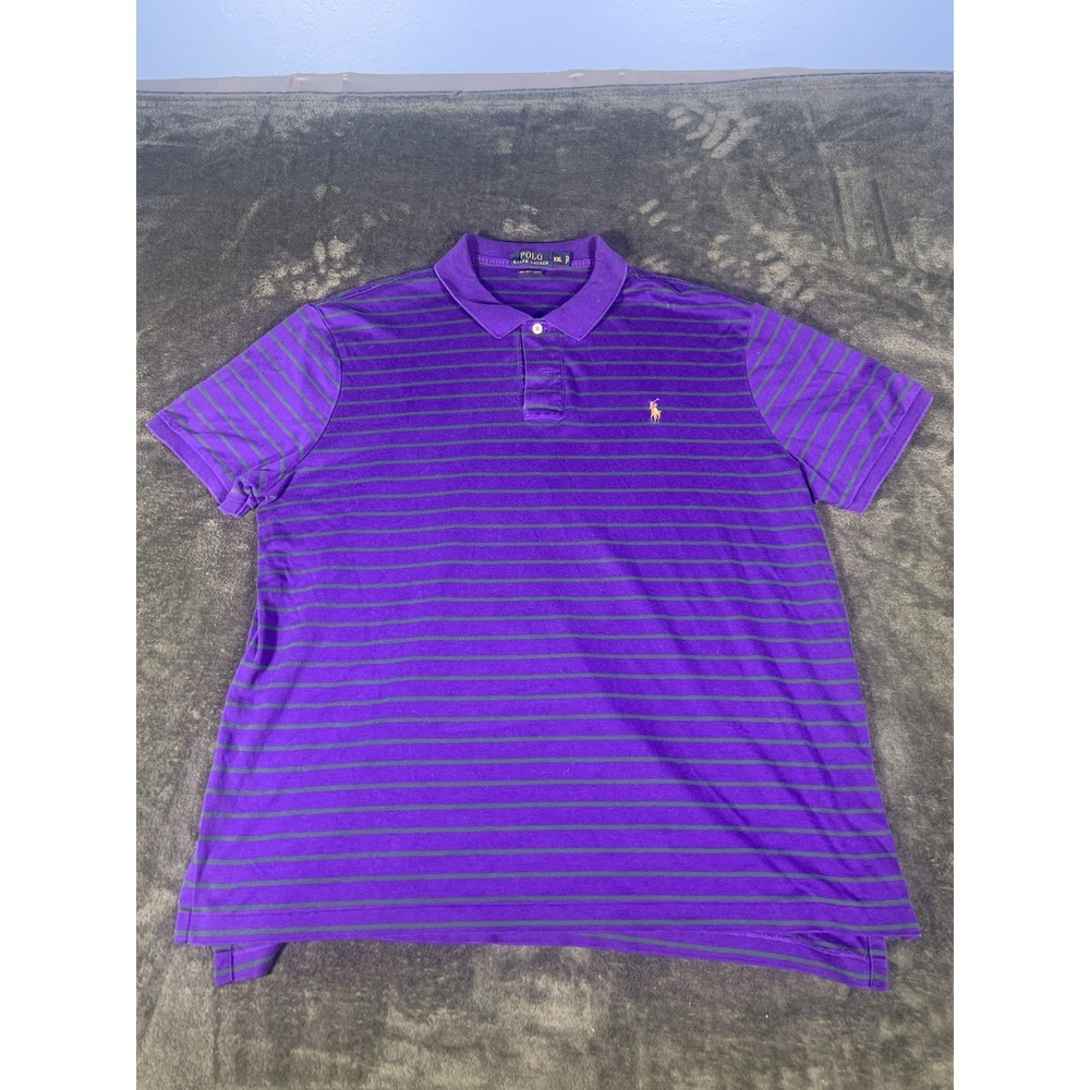 Polo Ralph Lauren Shirt Men XXL Pima Soft Touch Purple Green Striped Flesh Pony